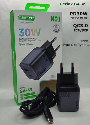 Сетевое зарядное устройство gerlax ga-49 1usb/qc3.0/ pd 30w/ кабель type-c to type-c/ черный