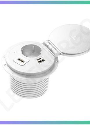 Подовжувач вбудований gtv charger plus з індукційною зарядкою 1 розетка schuko 2 порти usb a+c hdmi rj45 1,5 м білий