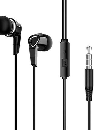 Наушники-вкладыши с микрофоном 3.5mm для смартфонов и планшетов черные динамические низкие частоты для музыки и звонков