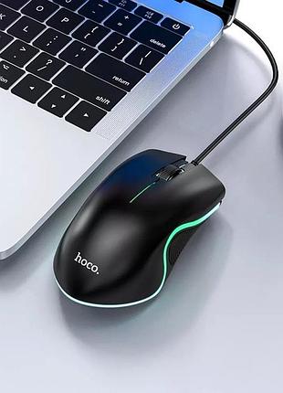 Проводная мышь hoco gm19 черная игровая с проводным подключением usb 1000 dpi для компьютера и ноутбука