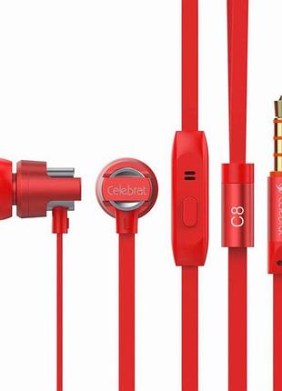 Наушники с микрофоном celebrat c8 вакуумные для телефона планшета плеера 3.5mm красные с качественным звуком
