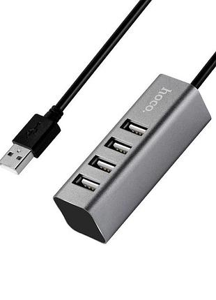 Usb хаб на 4 порта hoco hb1 серебристый адаптер для зарядки и синхронизации устройств с usb2.0