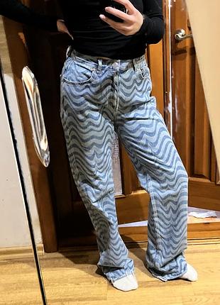 Джинси жіночі, з необробленим краєм, pull&bear, блакитні в смужку, розмір 38