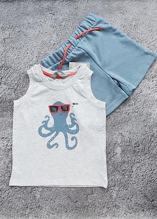 Комплект летний на мальчика майка и шорты осьминог primark