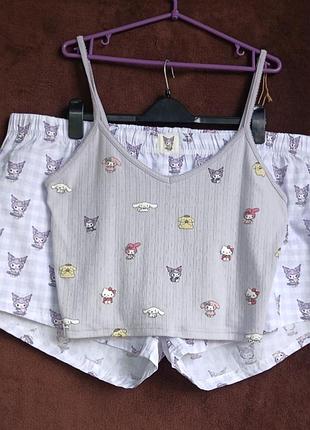 Костюм женский сиреневый, домашний с шортами hello kitty and friends,  2xl, eur 50-52