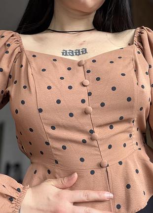 Топ primark коричневий розмір 36 в горошок, з ґудзиками ❤️ 230 гривень