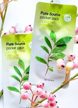 Нічна маска з екстрактом зеленого чаю missha pure Masks pocket pack - green tea