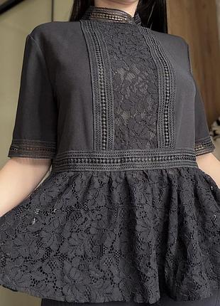 Топ zara woman чорний розмір l з мереживом, на змійці ззаду ❤️ 300 гривень