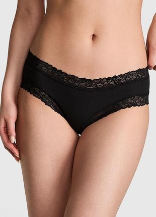 Хлопковые женские трусики чикини с кружевом черные victorias secret pink qeb53