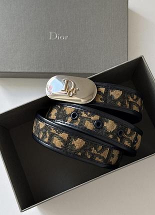 Жіночій вінтажний шкіряний ремінь christian dior oblique monogram beige and black