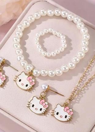 Набор детской бижутерии hello kitty | комплект детских украшений
