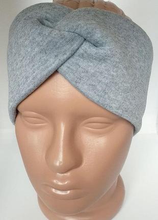 Пов'язка на голову чалма тюрбан вузлик для волосся жіночий сірого кольору на флісі3 фото