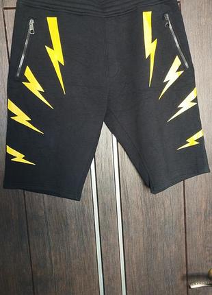 Шорты neil barrett slouch fit thunderbolt, черно-желтые, размер xl