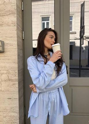 Костюм сорочка рубанка льон брюки палаццо