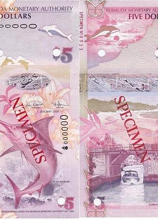 Бермуды 5 долларов 2009 год банкноты мира unc specimen (образец)