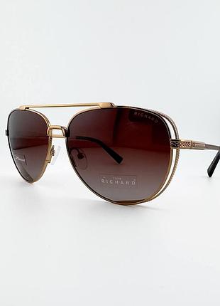 Солнцезащитные очки авиаторы thom richard tr9021 col.12-g3 polarized с поляризацией, коричневые в золотистой оправе