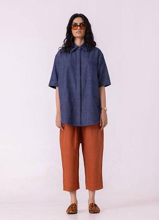 Льон + бавовна штани clothes з високою посадкою укорочені