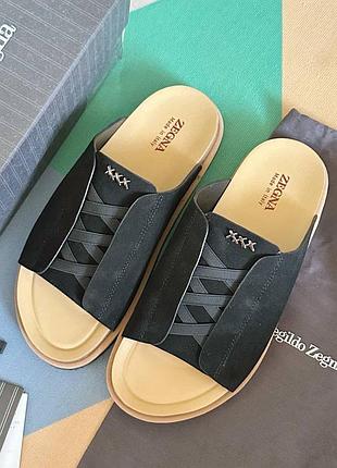 Чоловічі шльопанці з натуральної шкіри zegna