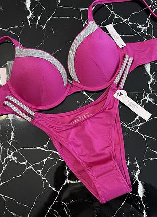 Шикарний купальник з камінням swarovski victoria's secret оригінал  34b 75б пуш ап низ xs s