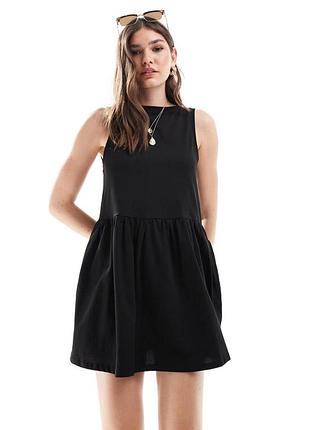Черное хлопковое платье мини asos design с открытой спиной и карманами, размер uk 14