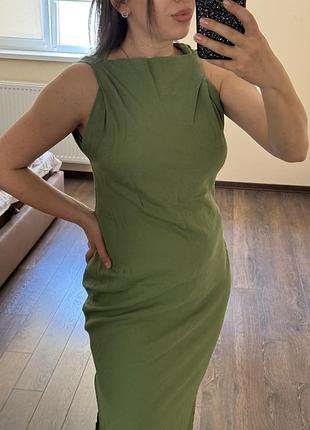Плаття оливкове zara s льон