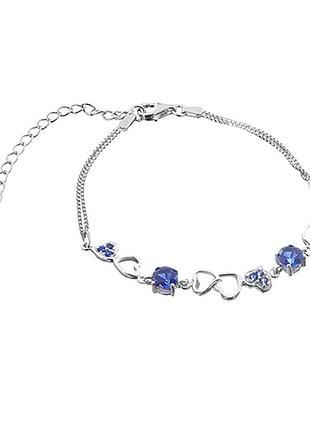 Серебряный браслет с голубыми фианитами, размер 16 см x 5 см, вес: 3.9 г