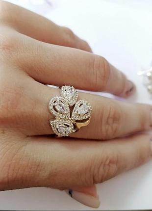 Серебряное кольцо с золотом и фианитами медуза