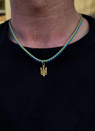 Серебряный подвес "герб" и шнурок со вставками из серебра 925 пробы с позолотой и чернением ш08/3+п0206з