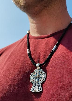 Серебряный подвес и шнурок со вставками из серебра 925 пробы с чернением 846/4+кр0184