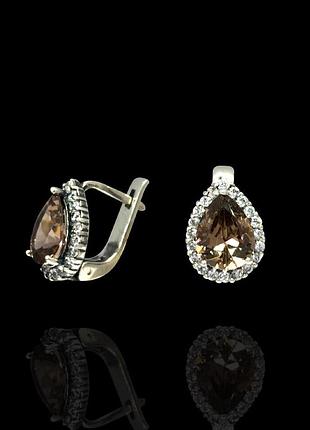 Серьги из серебра с фианитами