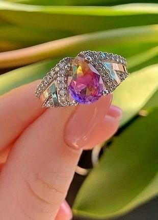 Серебряный комплект долли с золотом и камнем каплевидной формы мультиколор