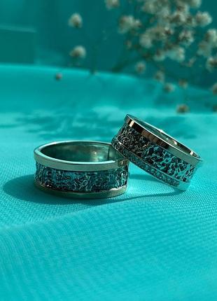 Серебряные обручальные кольца с золотыми пластинами (пара) 173к