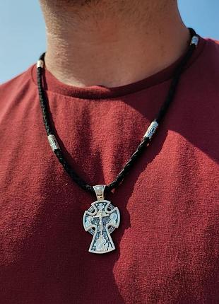 Серебряный подвес и шнурок со вставками из серебра 925 пробы с чернением 846/4+кр0185