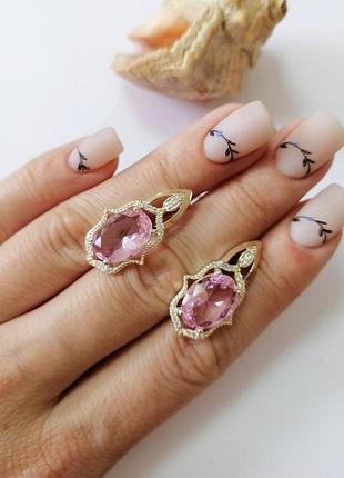Серебряные серьги мольберт с розовым фианитом