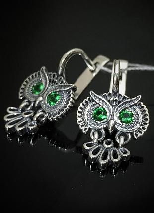 Серебряные серьги "сова" с цветными фианитами