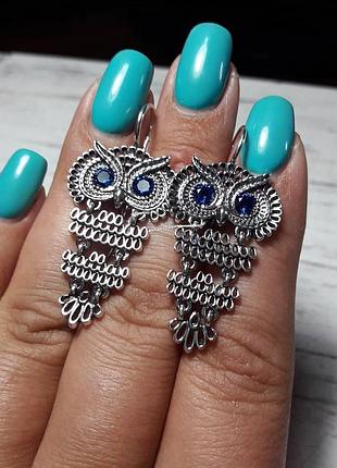 Серебряные серьги "сова"