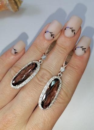 Серябряные серьги муза с золотом и камнями