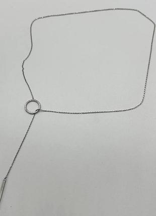 Серебряное колье галстук с белыми фианитами геометрия, размер 55 см x 0,1 см, вес: 2.5 г