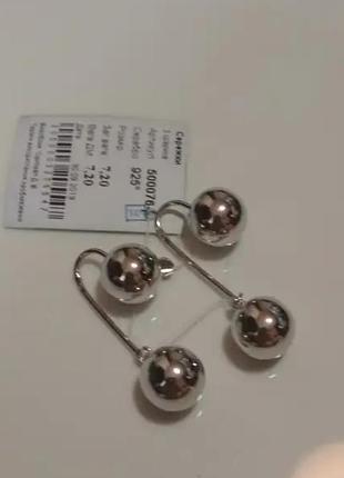 Сережки dior зі срібла 925 проби подовжені, прямі, родовані