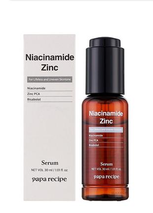 Уцінка! термін! освітлювальна сироватка з ніацинамідом і цинком  papa recipe niacinamide zinc serum 30мл