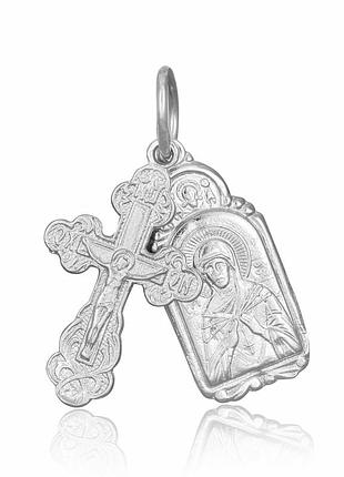 Серебряный подвес "крест с иконой "семистрельная"