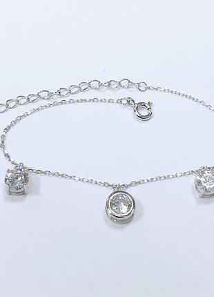 Серебряный браслет с подвесками из фианита, размер 16 см x 0,1 см, вес: 2.9 г