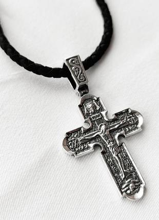 Срібний підвіс та шнурок зі вставками зі срібла 925 проби з чорнінням 846/4 + кр0176