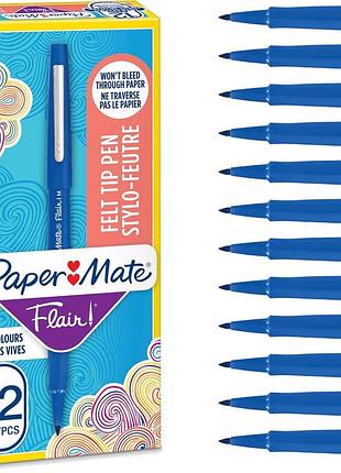 Ручка paper mate flair 1.1 мм синя набір 12 фетрова середня