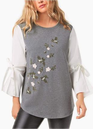 Блуза- свитшот  толстовка с рубашечными рукавами и с вышивкой  , l
