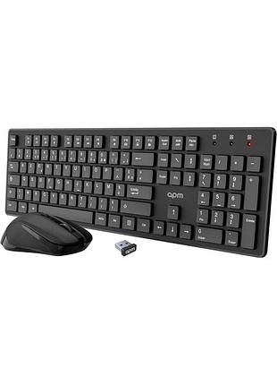 Клавіатура і миша apm 100042 чорна azerty бездротовий комплект 2.4ghz оптична тиха мультимедійна