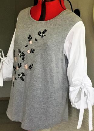 Блуза- свитшот  толстовка с рубашечными рукавами и с вышивкой  , l7 фото