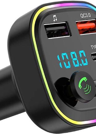 Fm-передавач bluetooth hands-free автомобільний музичний плеєр type-c + 2 usba (qc 3.0+pd 30w) світлодіодне підсвічування для