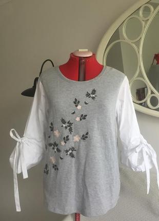 Блуза- свитшот  толстовка с рубашечными рукавами и с вышивкой  , l8 фото