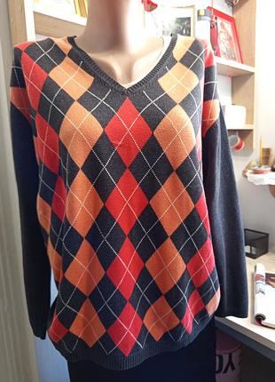 Котоновий пуловер joy з малюнком аргайл, size 44